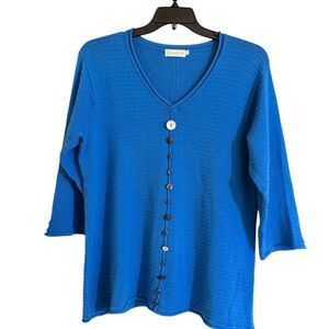 Lulu-B Royal Blue Knit Sweater w/ decorative buttons Robbed material sz L EUC